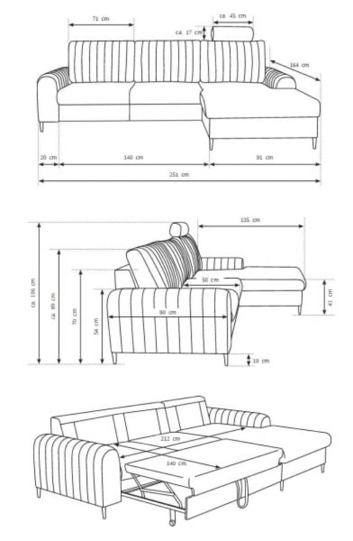 ECKSOFA Creme MANGO Mit Schlaffunktion Rechts - Beige, Naturmaterialen/Textil (251/164cm) - Sepro Meble