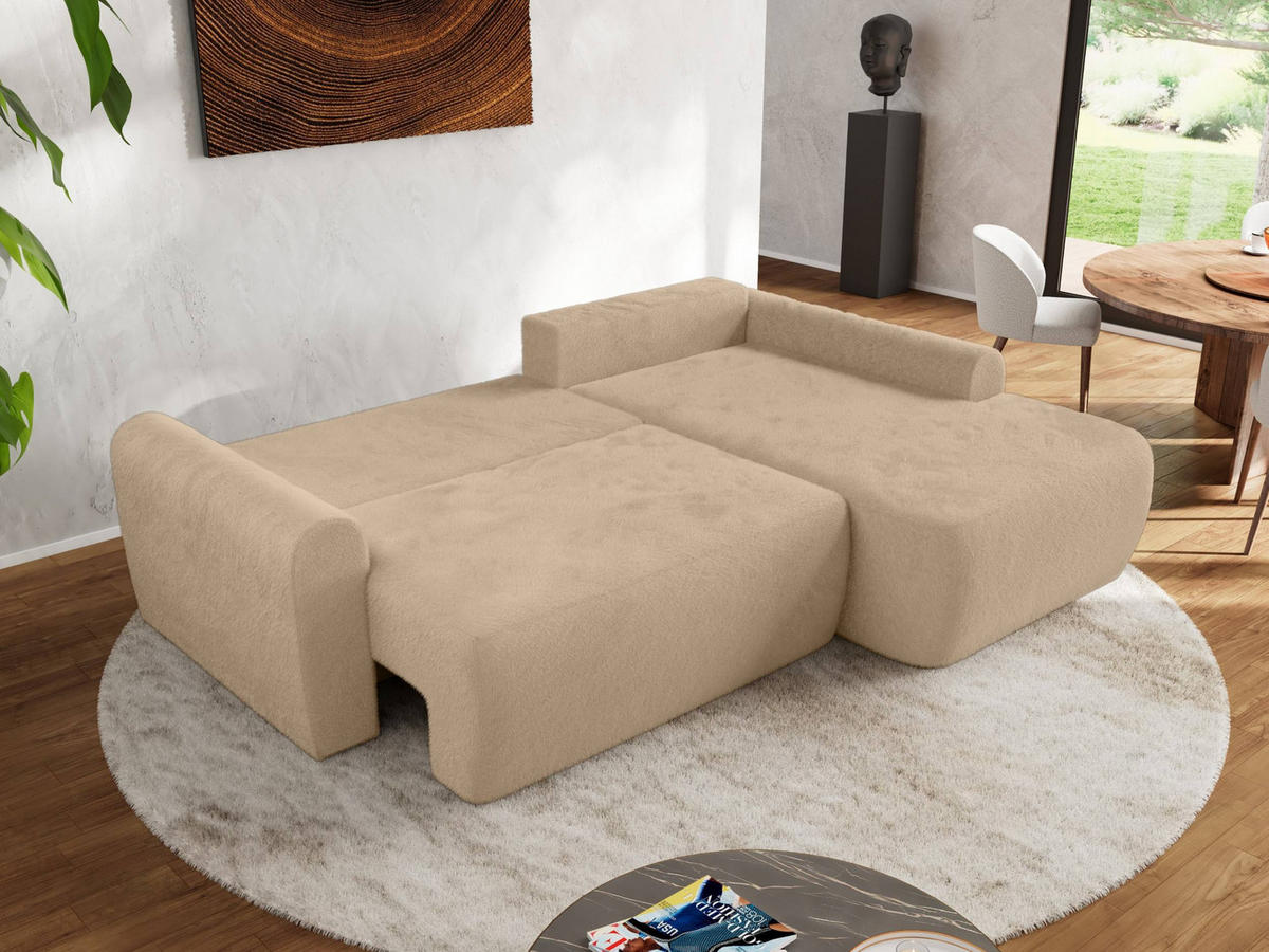 ECKSCHLAFSOFA CUBO L Beige Plüsch - rechts - Beige/Schwarz, Kunststoff/Textil (187/273cm) - MKS