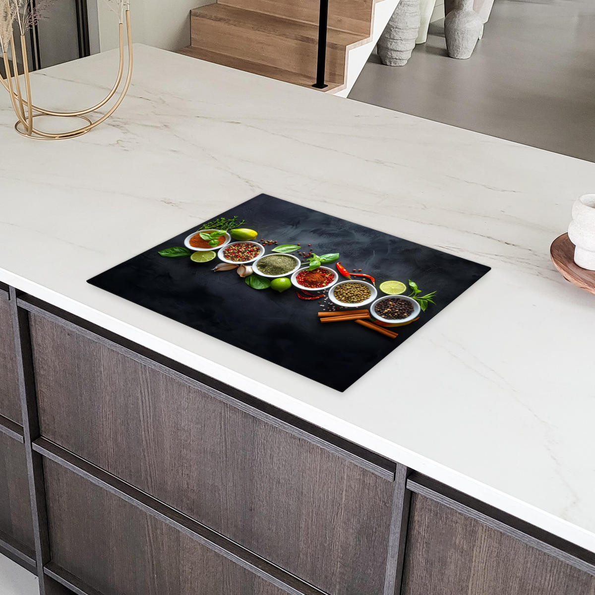 HERDABDECKPLATTE Kräuter - Gewürze - Konkrete Optik - Stilleben Herdabdeckung Induktionsfeld 65x52 cm - Multicolor, Kunststoff (65/52/0.2cm) - MuchoWow