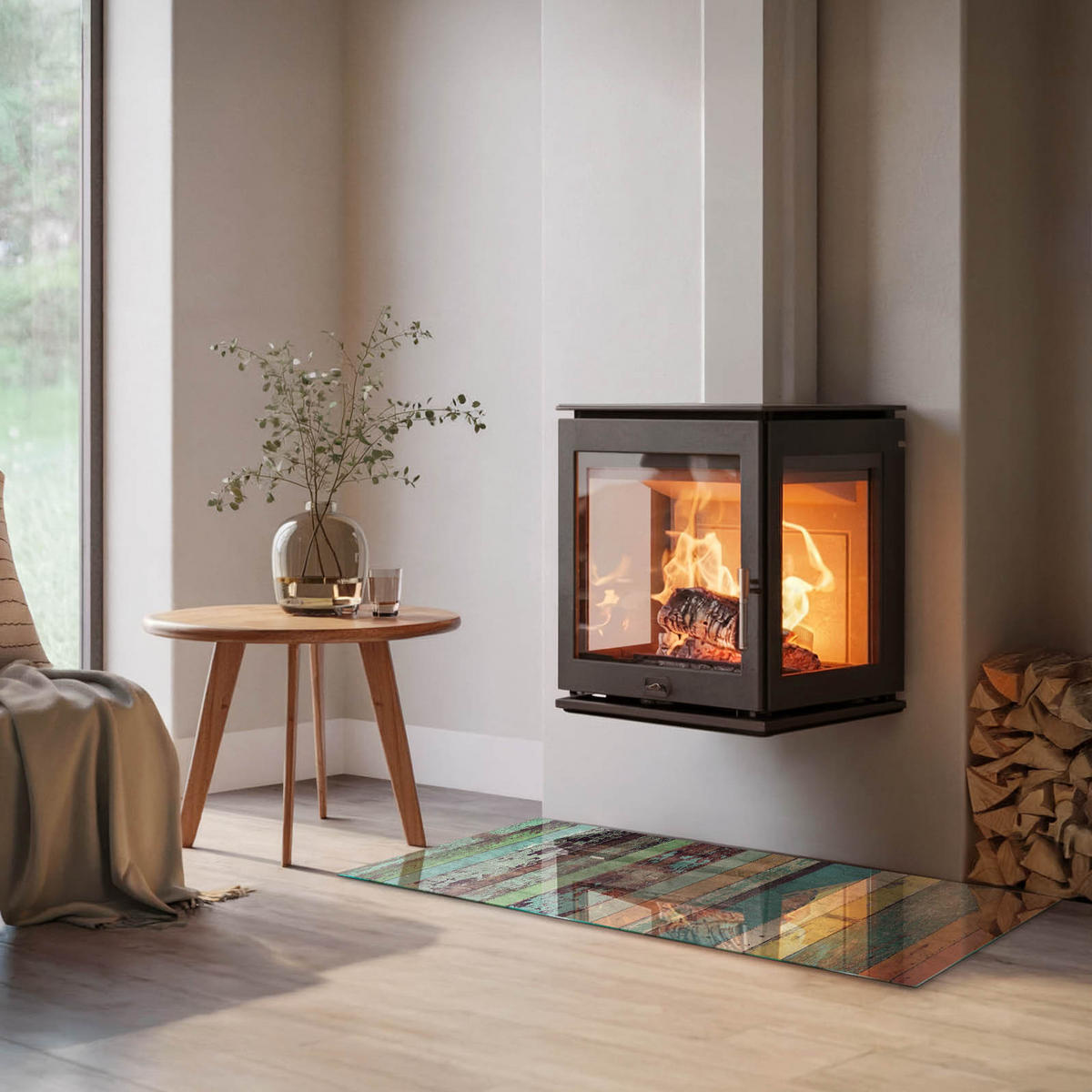 GLASPLATTE für Kamin 120x60 cm - Türkis, Glas (120/60/0.4cm) - TULUP