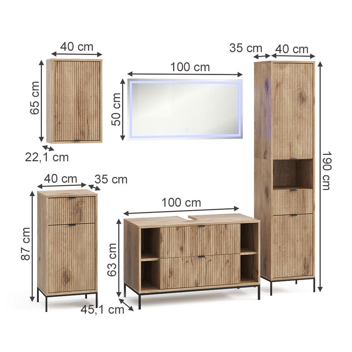 BADMÖBEL-SET Eliza Viking Oak 5 Teile - Eichefarben, Holzwerkstoff (100/63/45.1cm) - Vicco