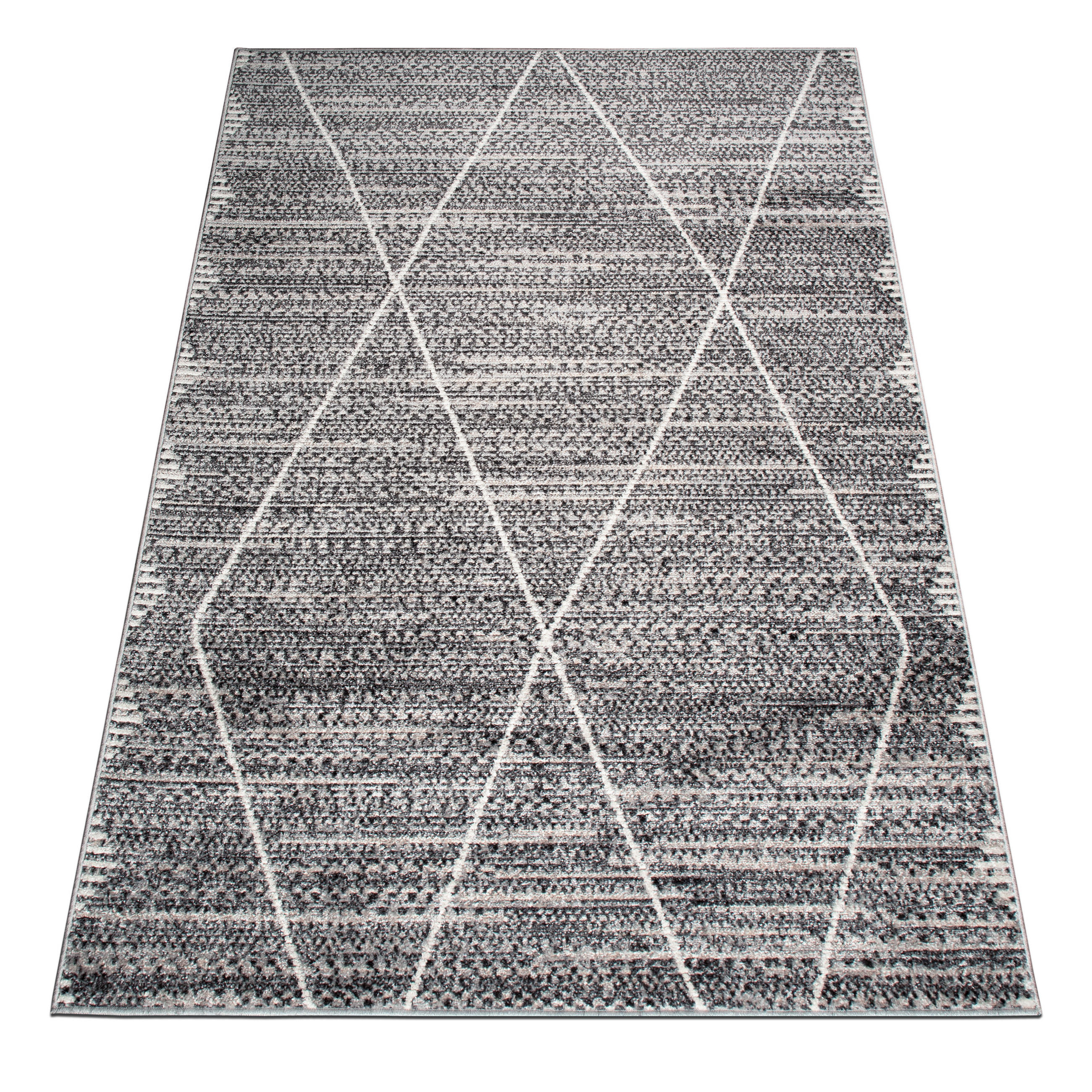 TEPPICH Harmonia Rautenmotiv Hoch-Tief-Effekt grau 120 x 170 cm - Hellgrau/Grau, Kunststoff/Textil (120/170cm) - oKu-Tex