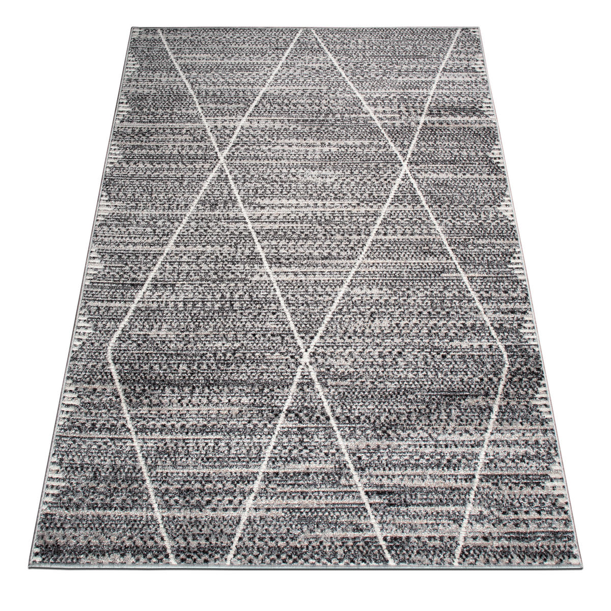 TEPPICH Harmonia Rautenmotiv Hoch-Tief-Effekt grau 160 x 230 cm - Hellgrau/Grau, Kunststoff/Textil (160/230cm) - oKu-Tex