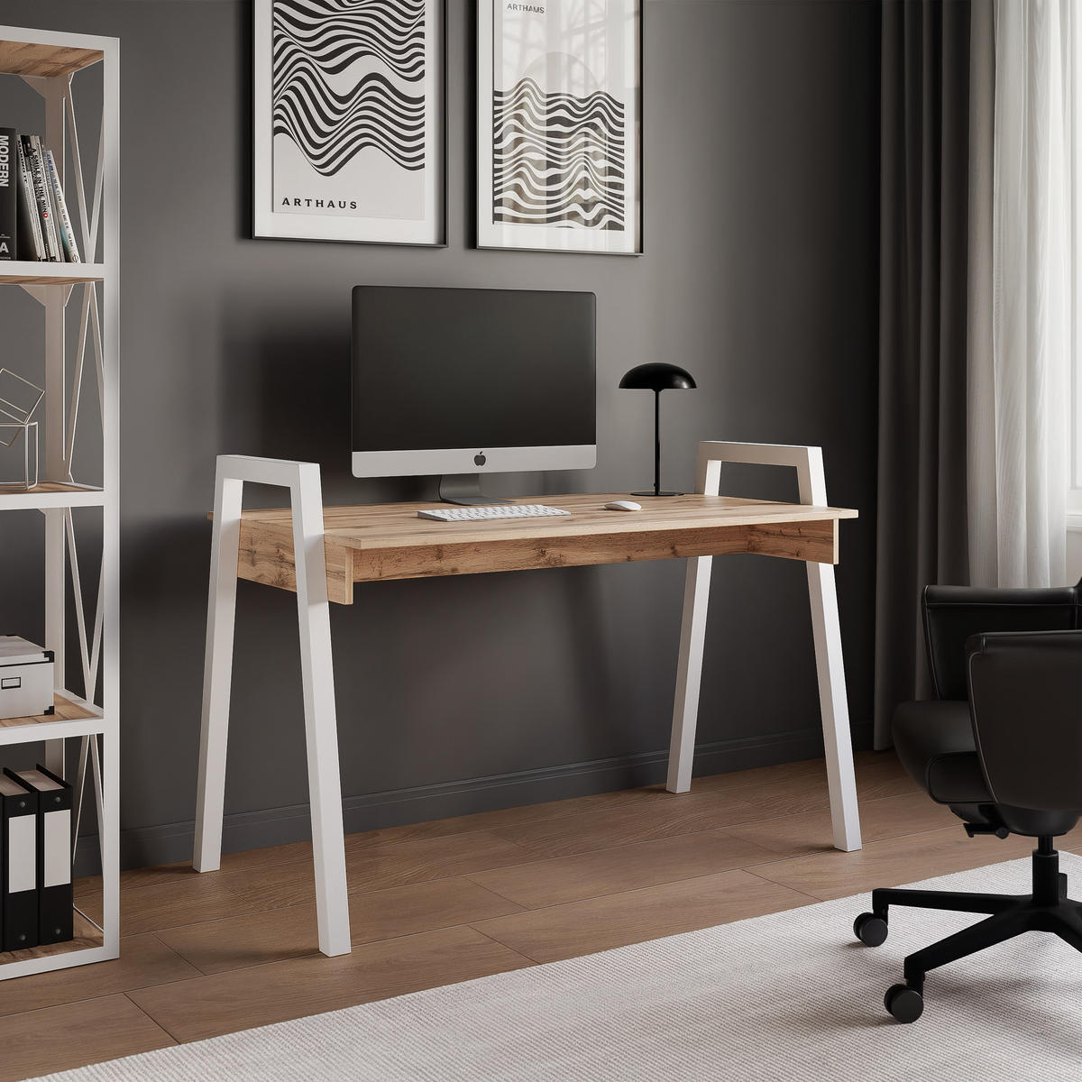 SCHREIBTISCH NOVO 120/68/82 cm, Weiß / Wotan-Eiche - Eiche Wotan/Weiß, Holzwerkstoff/Metall (68/120/82cm) - Idohome