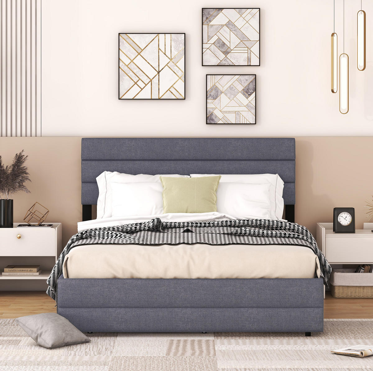 POLSTERBETT 140/200 cm grau mit Unterbett und zwei Schubladen - Grau, Textil (140/200cm) - OKWISH