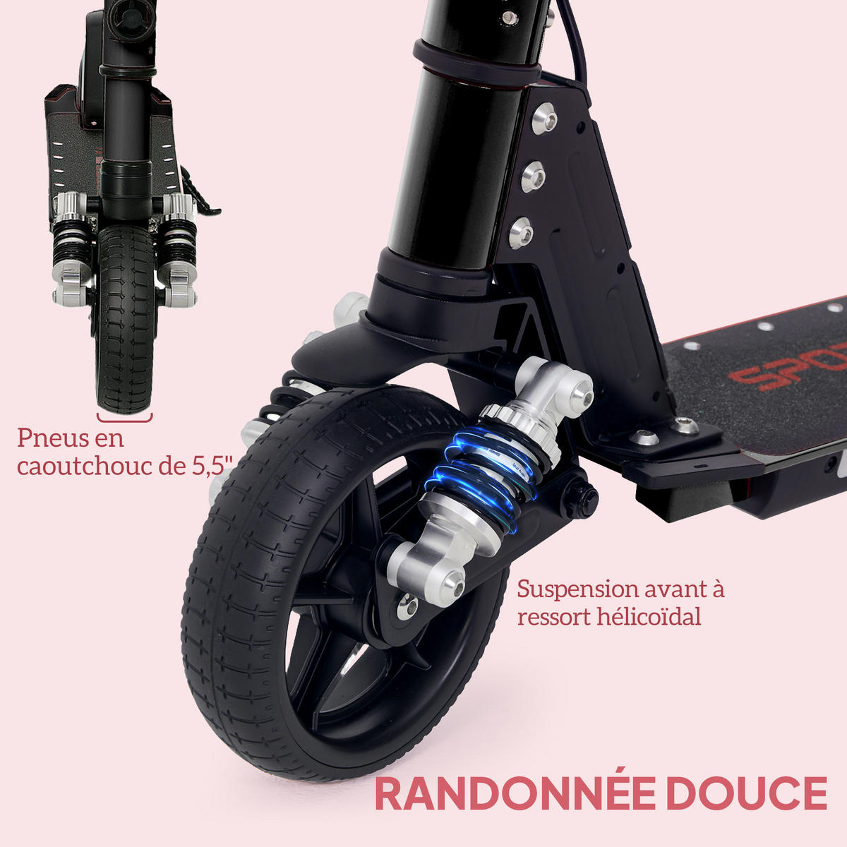 KINDERSCOOTER DE-16987 klappbar 120 W 10 km/h Pink - Schwarz, Metall (78/32/92cm) - ComfortXL