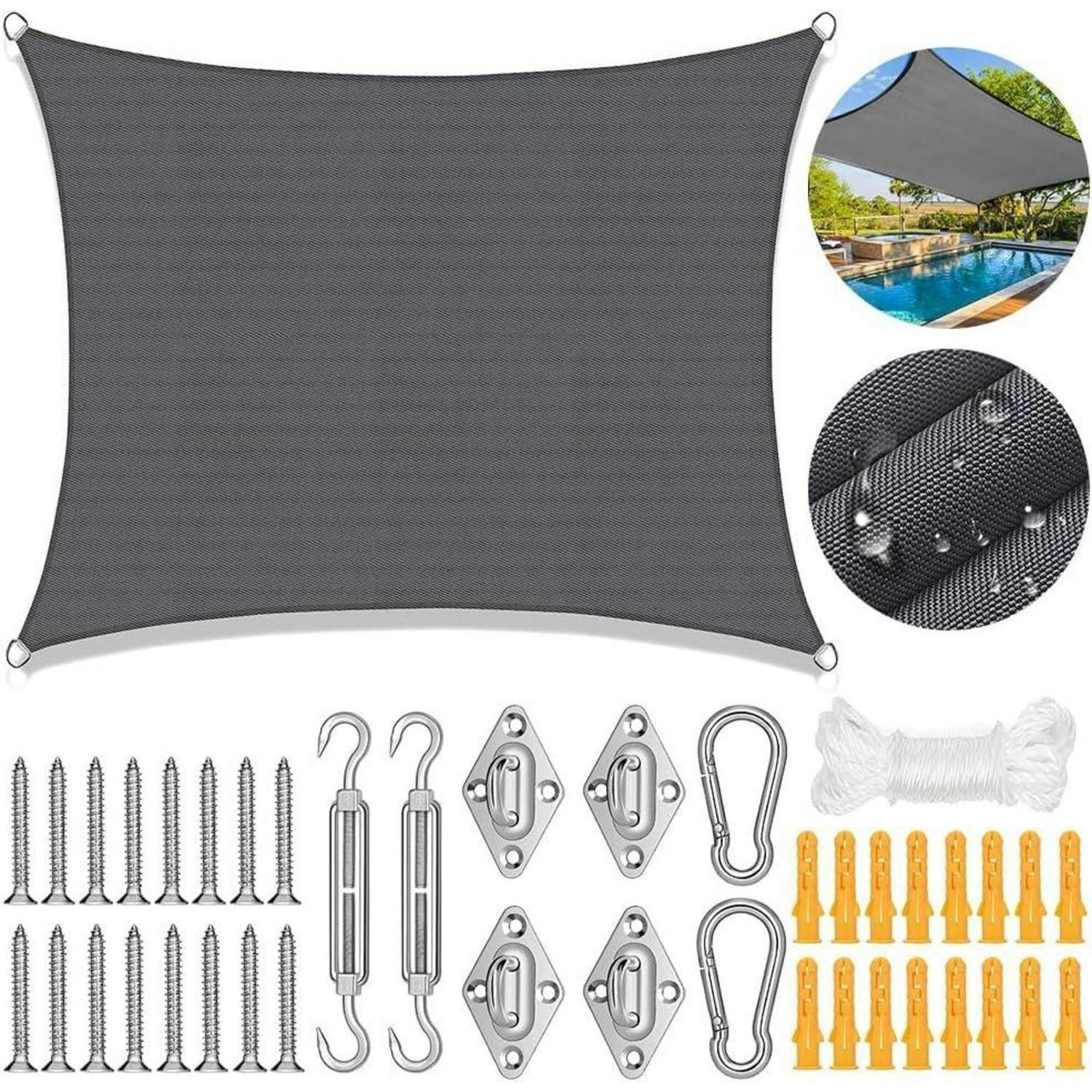 SONNENSEGEL 3 x 4 m Rechteckig Wasserdicht Grau Set - Grau, Textil (20/20cm)