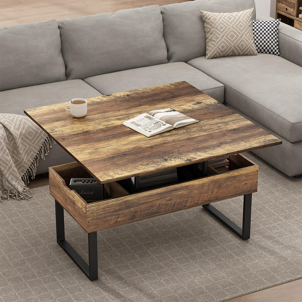 COUCHTISCH Lifty Eiche rustikal 100 x 50 cm mit Liftfunktion - Wildeiche, Holzwerkstoff (50/100/48.5cm) - Vicco