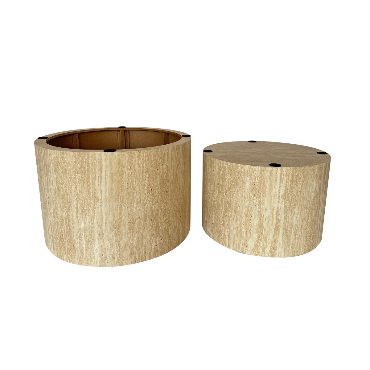 COUCHTISCHE RUND TRAVERTINOPTIK 2er set 58/58/58 cm - Beige, Holzwerkstoff (65.5/58/38cm) - Calicosy