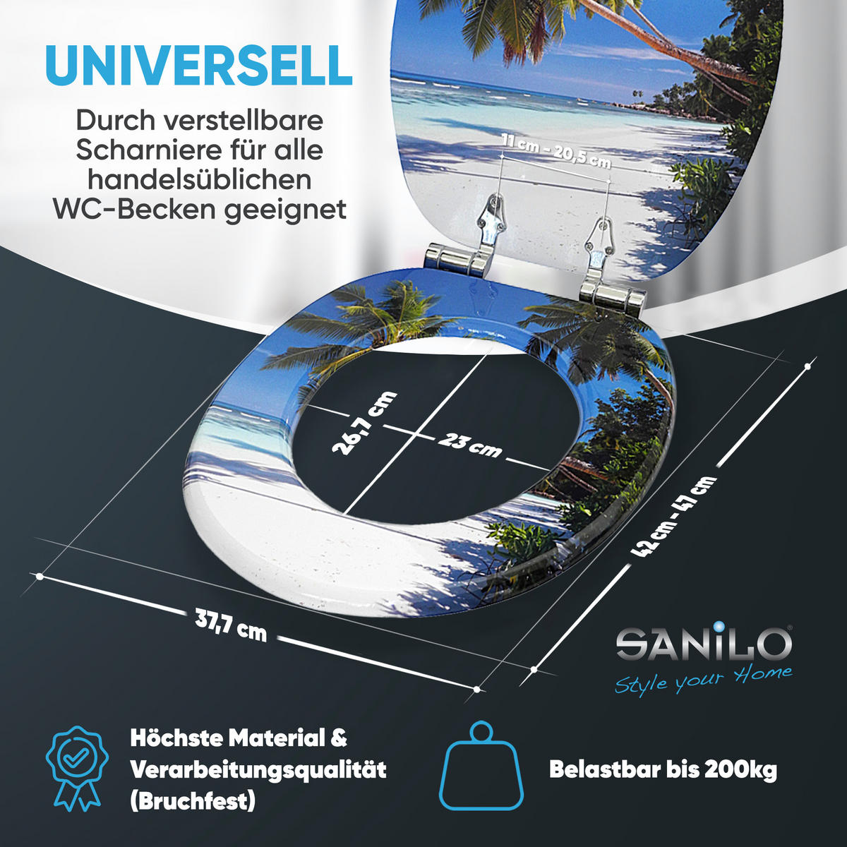 WC-SITZ mit Absenkautomatik Karibik - Blau, Holzwerkstoff (38/6/47cm) - Sanilo