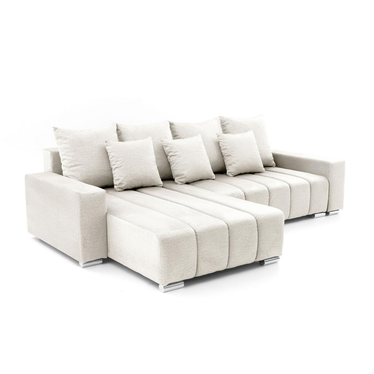 ECKSOFA Piano L Links mit Schlaffunktion 137x234 Velours Creme - Silberfarben/Creme, Holz/Textil (278/178cm) - Muffo