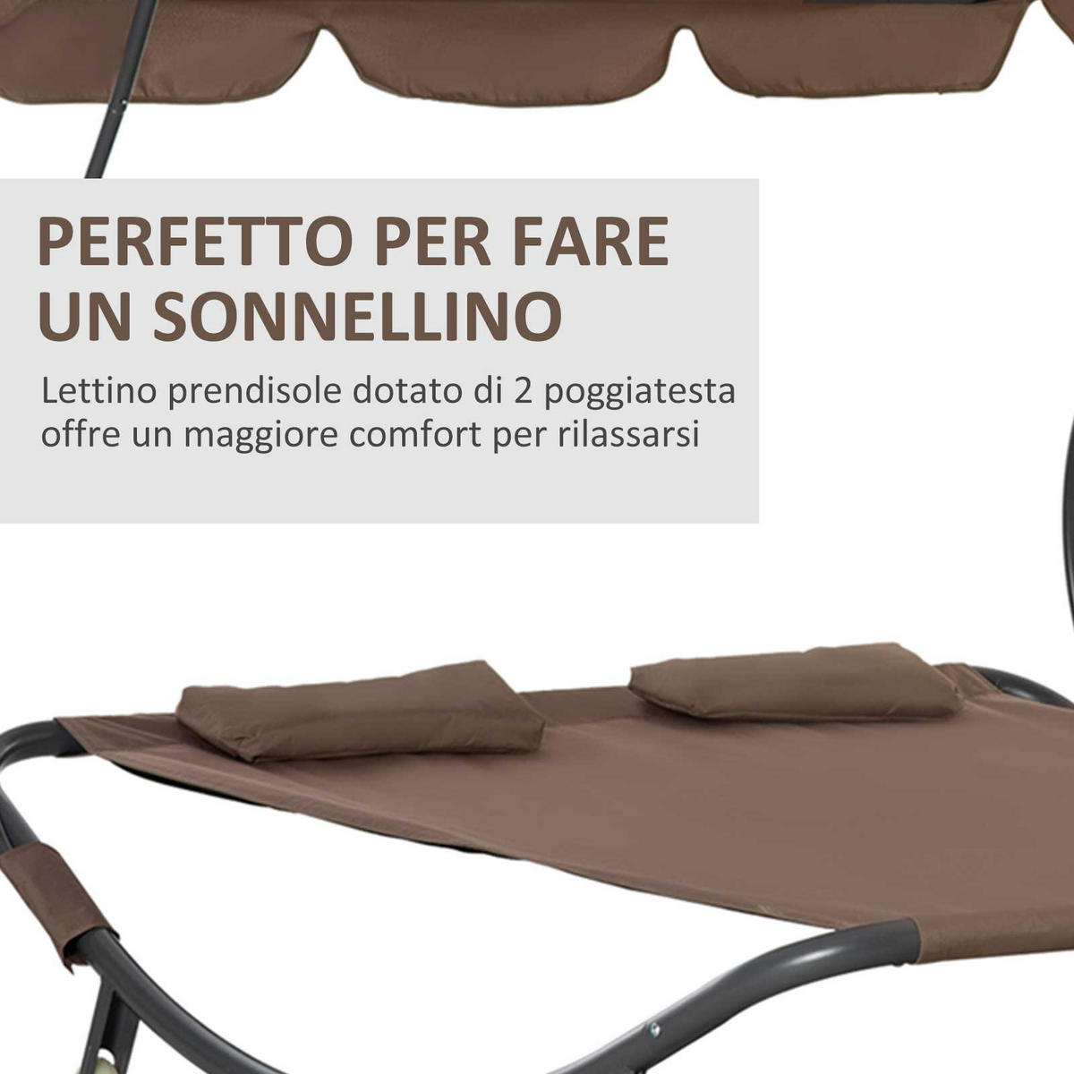 SONNENLIEGE Doppelte 2-Sitzer-Sonnenliege mit verstellbarem Sonnenschirm 200 x 175 x 134 cm ,Braun - Braun, Metall (175/134/200cm) - Vallsero