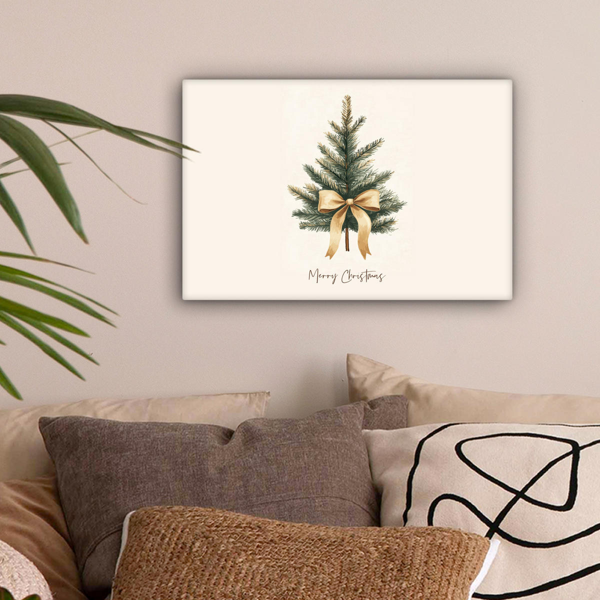 LEINWANDBILD Weihnachtsbaum - Weihnachten - Frohe Weihnachten - Beige Deko Schlafzimmer 30x20 cm - Sandfarben, Textil (30/20cm) - MuchoWow