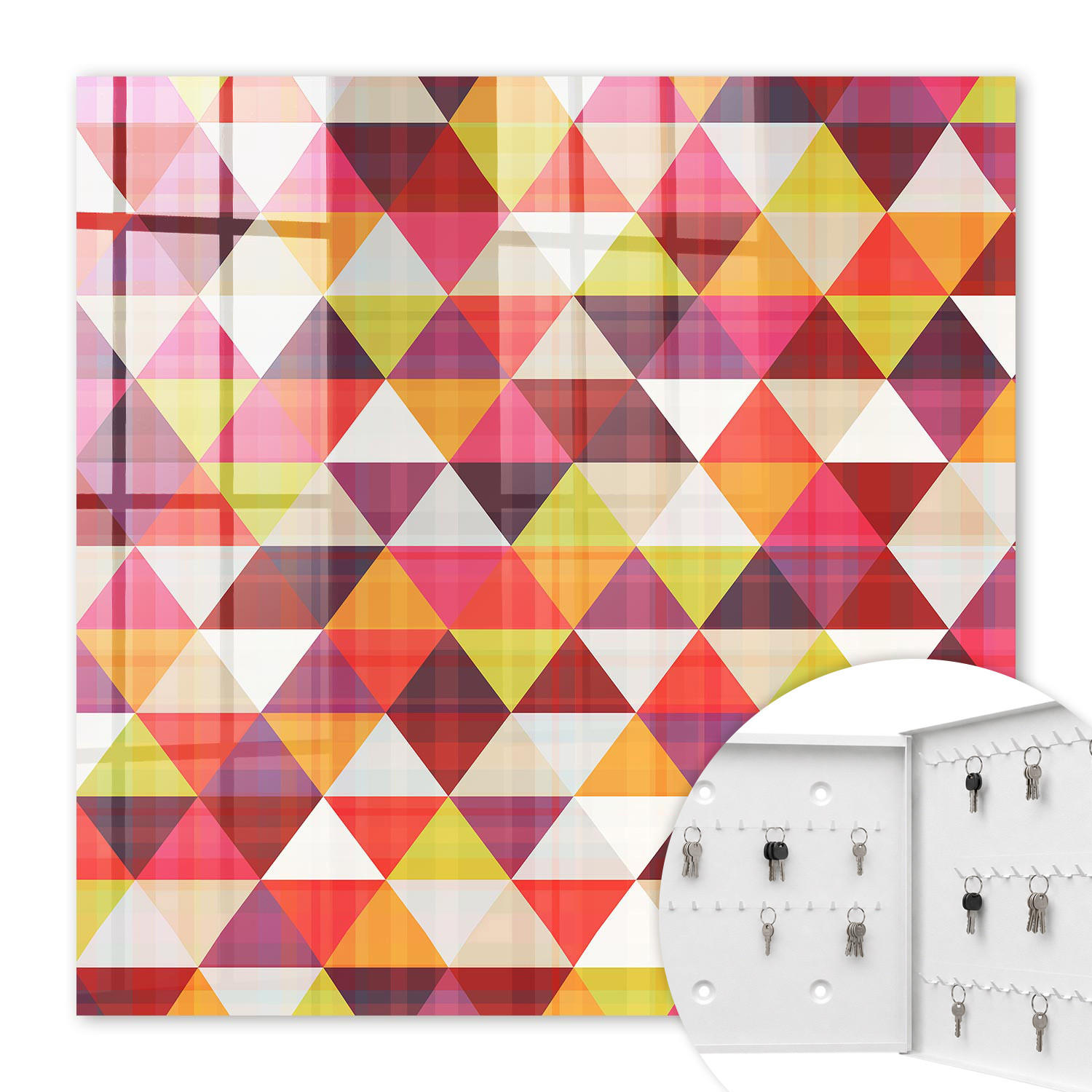 SCHLÜSSELBOX Weiß 30x30 cm – Türöffnung nach rechts - Bunte Muster - Rot, Metall (30/30/5cm) - TULUP