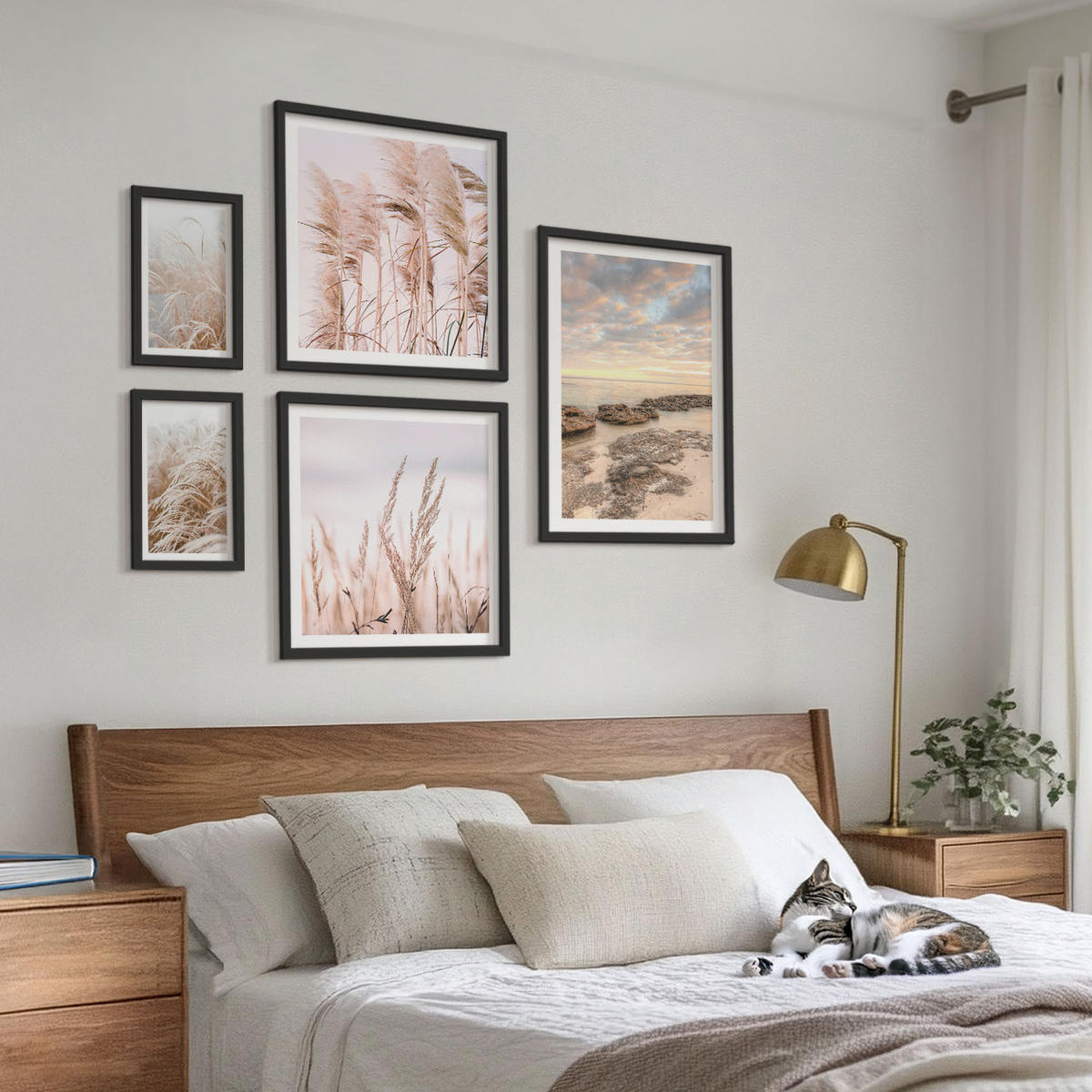 BILDER SET 5er Set - 50x50 cm & 20x30 cm & 40x60 cm Schwarzer Rahmen - Meerblick von Venedig - Schwarz, Kunststoff (40/60cm) - TULUP