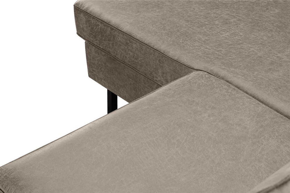 ECKSOFA-LINKS INVIA mit Armlehnen vintage, Lederoptik-Stoff, hellgrau - Hellgrau/Schwarz, Textil (234/160cm) - KONSIMO®