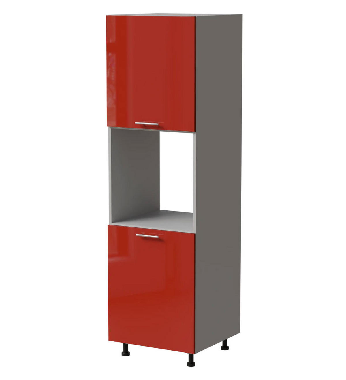 BACKOFENUMBAUSCHRANK Brerra D14/RU/2D RAL 3002 karminrot Hochglanz / Grau Matt 60 / 59 / 207cm - Rot/Grau, Holz/Holzwerkstoff (60/207/59cm) - Feldmann-Wohnen