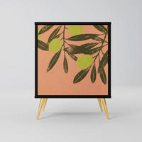 SIDEBOARD JUICY OLIVES, Schwarz, 57,5x42x75,5 cm, Goldfarbene Metallfüße - Goldfarben/Multicolor, Holzwerkstoff/Metall (57.5/75.5/42cm) - SpaceRebels