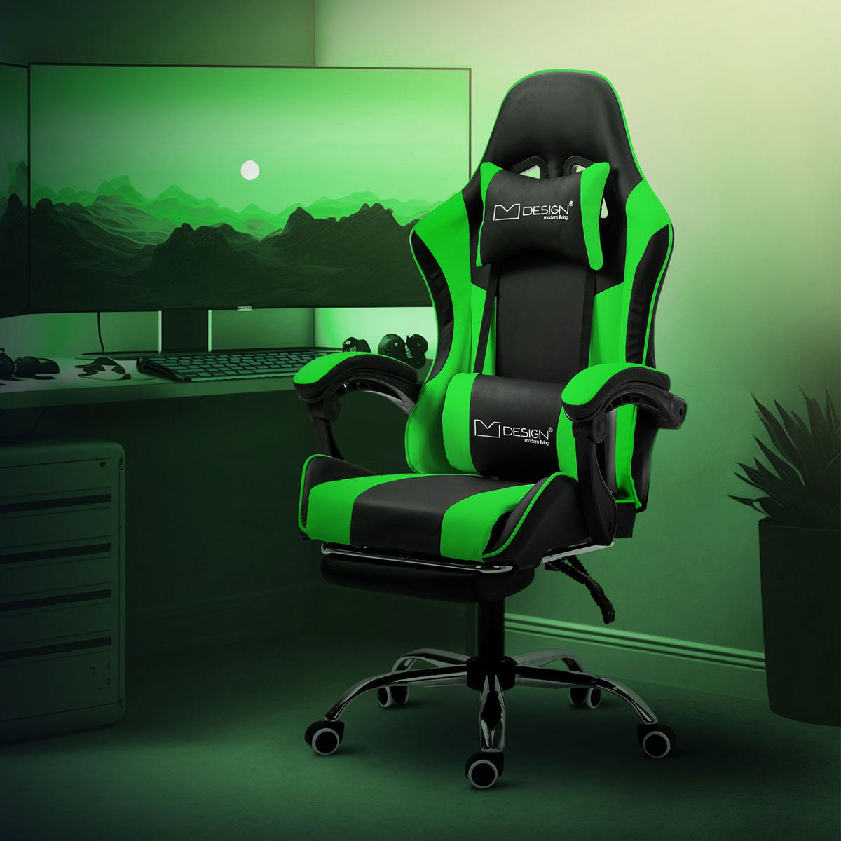 GAMING-STUHL schwarz grün - Grün, Metall (62/128/62cm) - ML-DESIGN