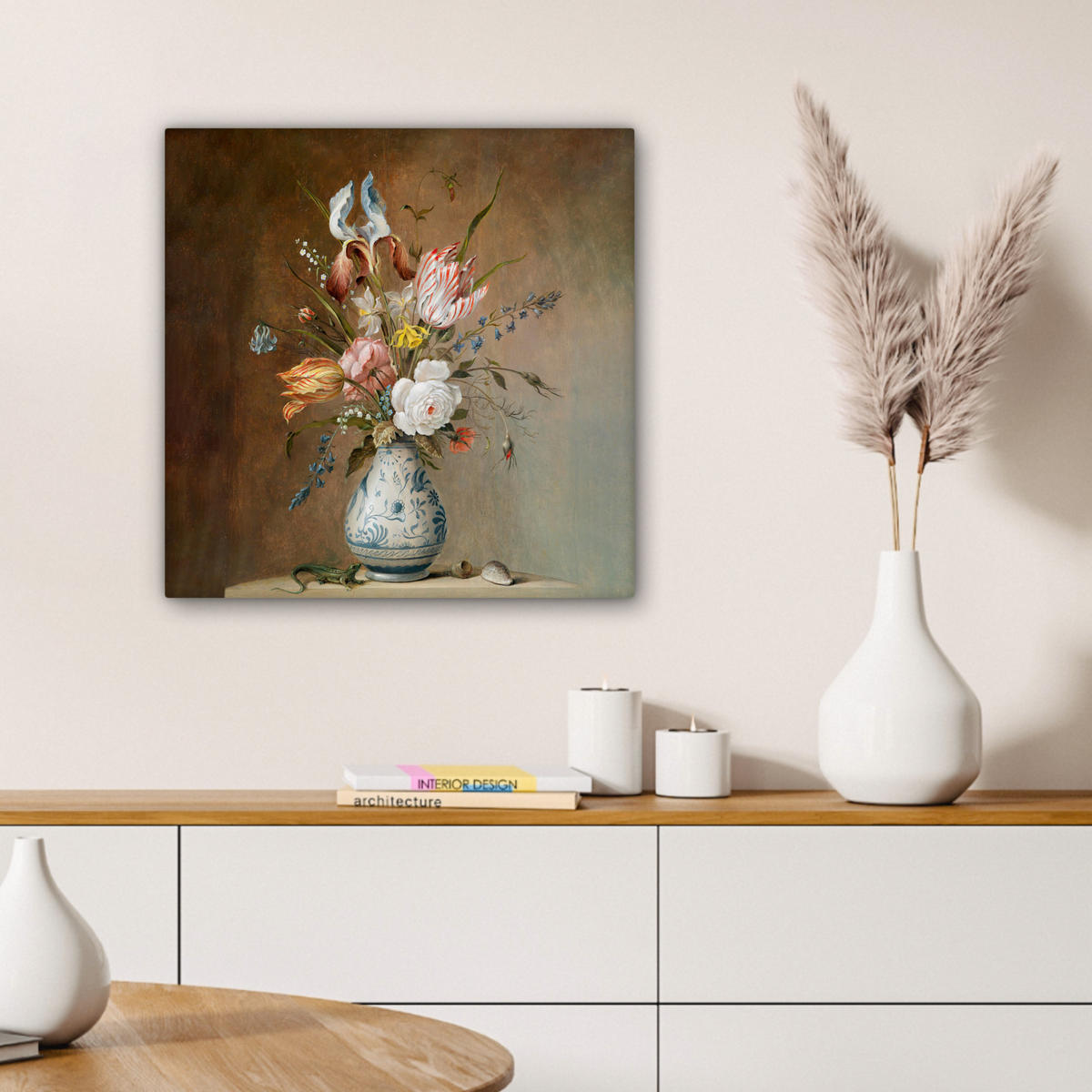 LEINWANDBILD Alte Meister - Blumen - Balthasar van der Ast Wandbild Wohnzimmer 50x50 cm - Hellbraun, Textil (50/50cm) - MuchoWow