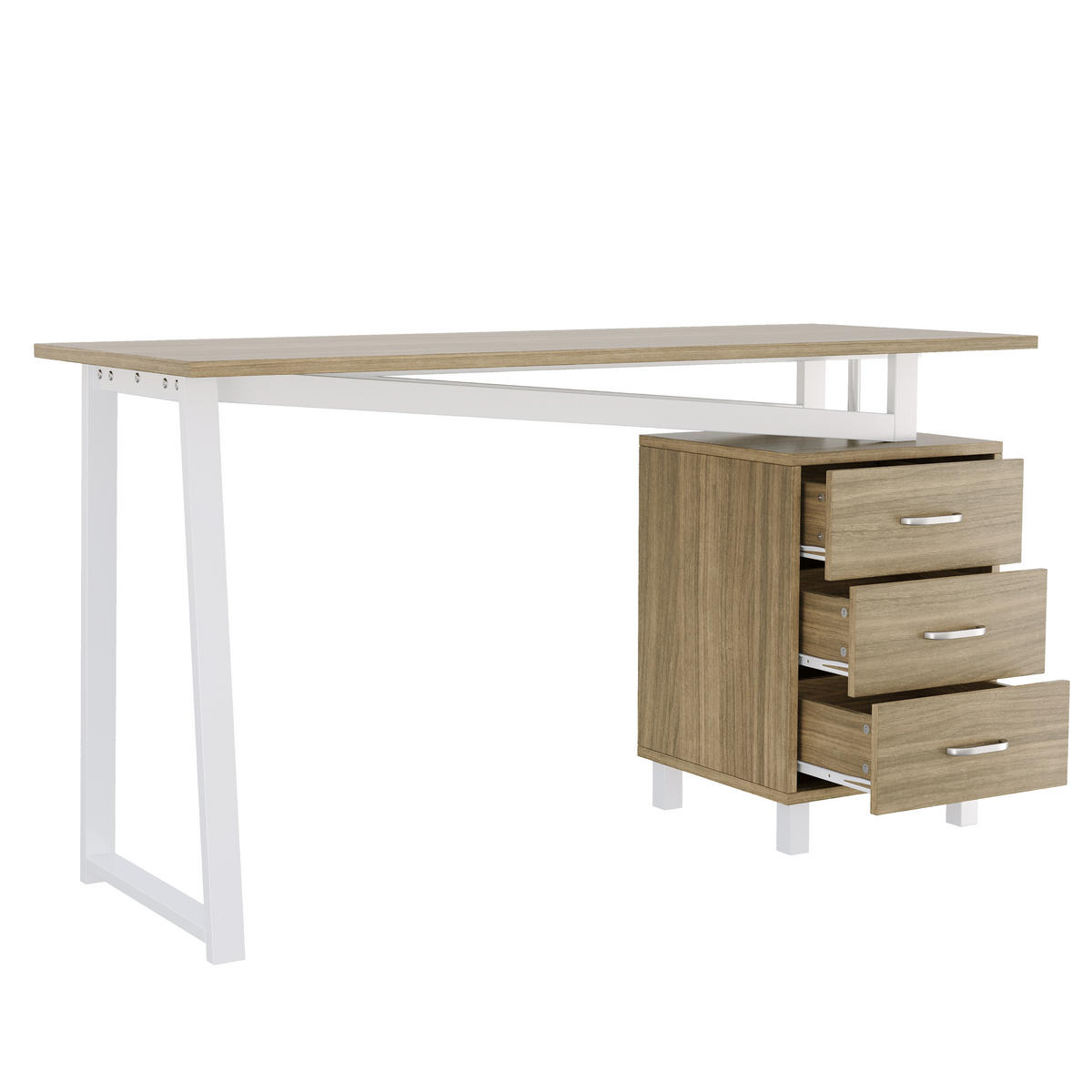 SCHREIBTISCH in Naturfarbe Bürotisch mit Schubladenschienen, 130/55/75cm - Weiß/Naturfarben, Holzwerkstoff/Metall (55/130/75cm) - STILVORA