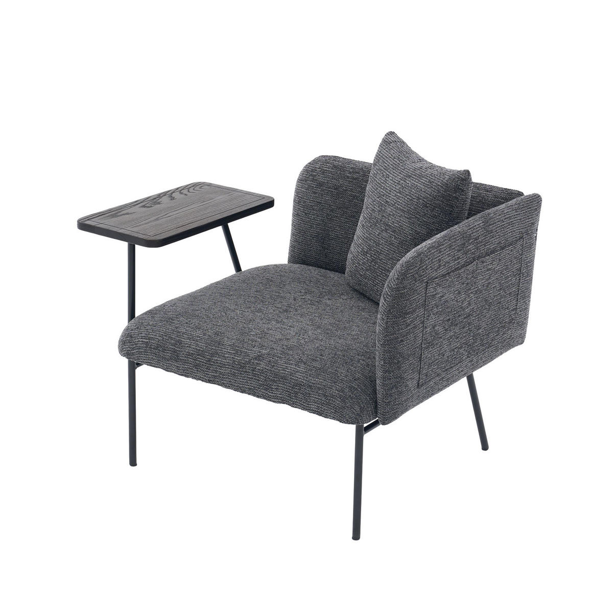SESSEL 86/72/71 cm in Dunkelgrau mit Beistelltisch und Seitentaschen - Dunkelgrau, Textil (86/71/72cm) - BEAOK