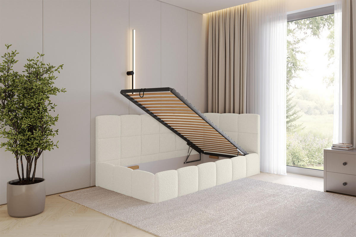 EINZELBETT Jugendbett mit Bettkasten Links, mit Matratze - LIVY 100x200 Beige - Hellbraun, Holzwerkstoff/Textil (100/200cm) - ALTDECOR
