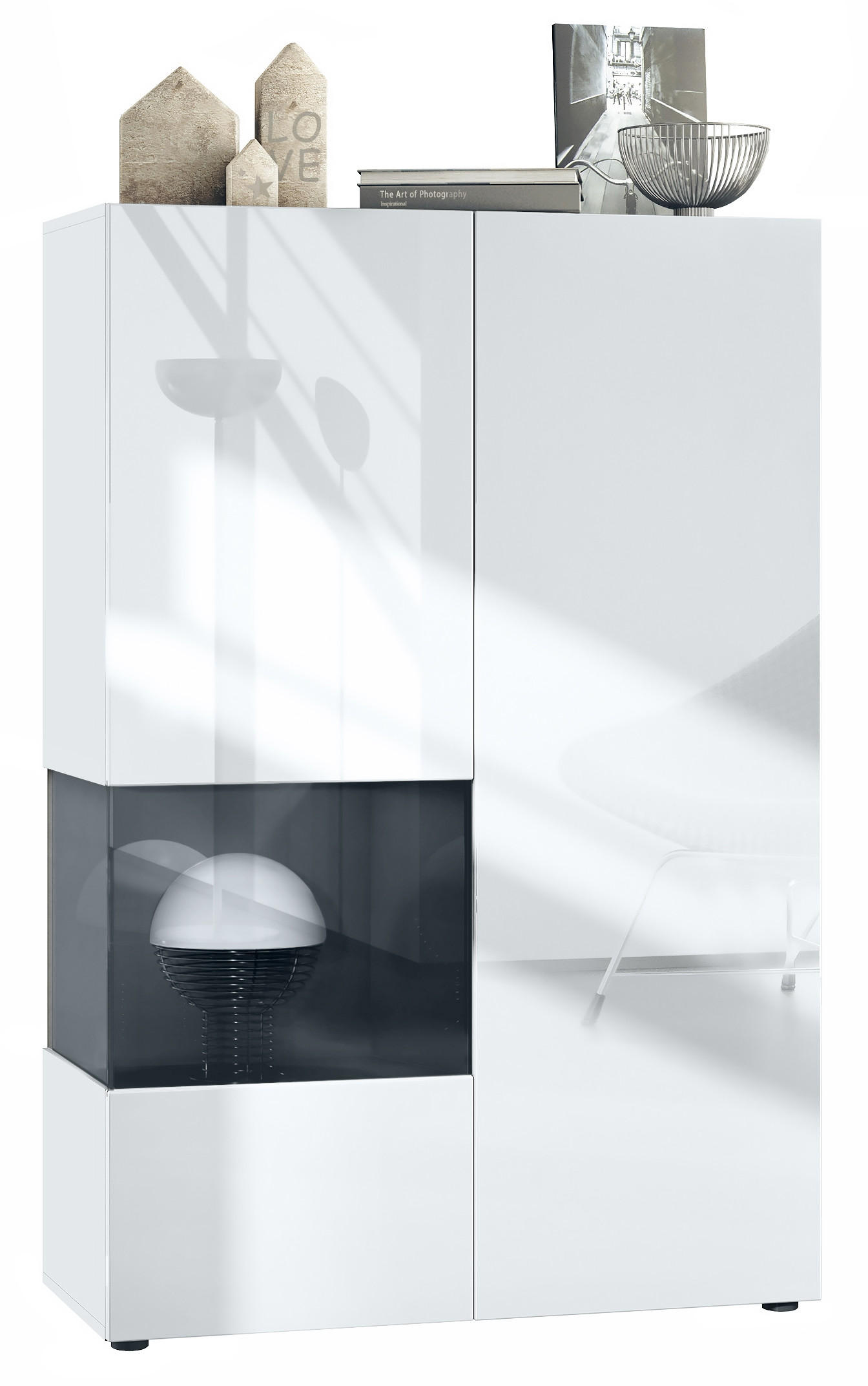 VITRINE Morena Einsatz in Schwarz Hochglanz - Schwarz Hochglanz, Holzwerkstoff (91.5/136.5/37cm) - Vladon
