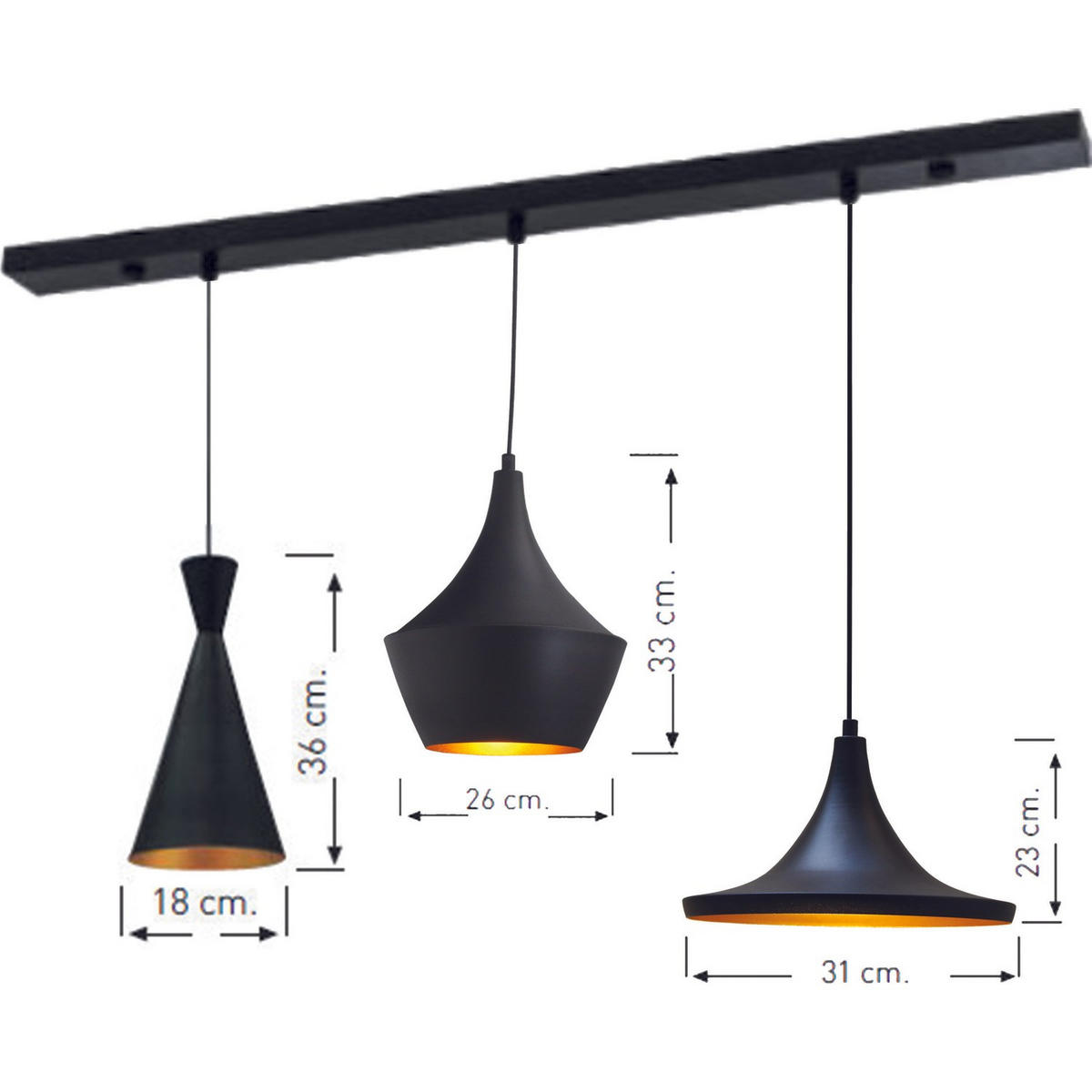 PENDELLEUCHTE Flammige Vintage Lampe x3 - Schwarz, Metall (80/80/60cm) - Bamyum
