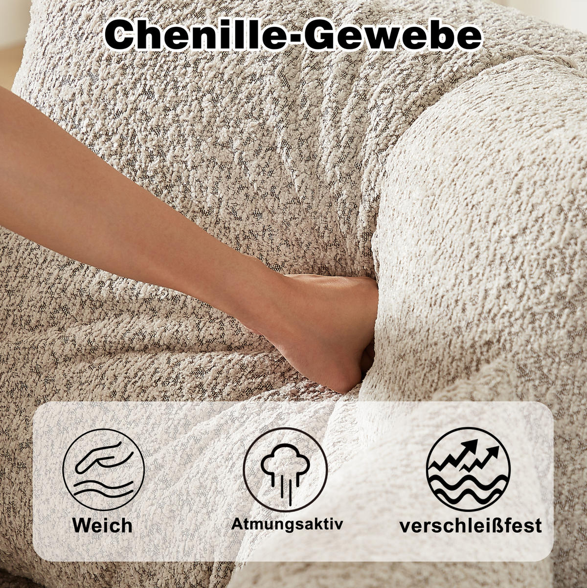 ECKSOFA 251/160/80 cm Sofa beige aus Chenille mit Chaiselongue und Kissen - Beige, Textil (160/251cm) - OKWISH