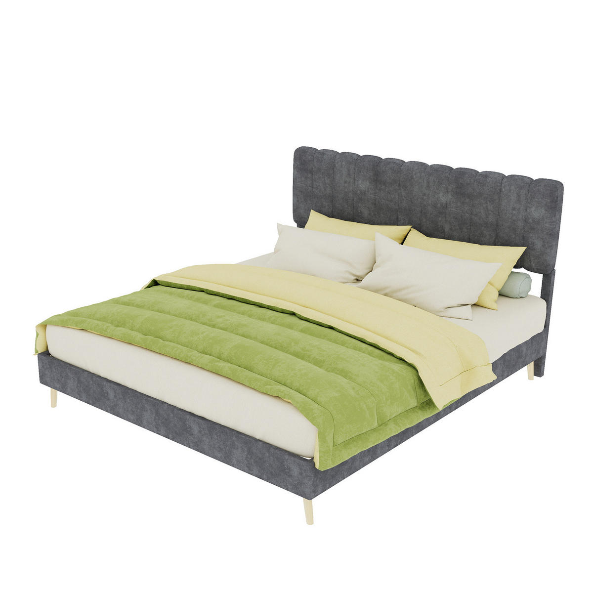 POLSTERBETT 160/200 cm mit hohem Kopfteil und Matratze, Samtoptik Metall/Holz, Grau - Grau, Textil (160/200cm) - Redom