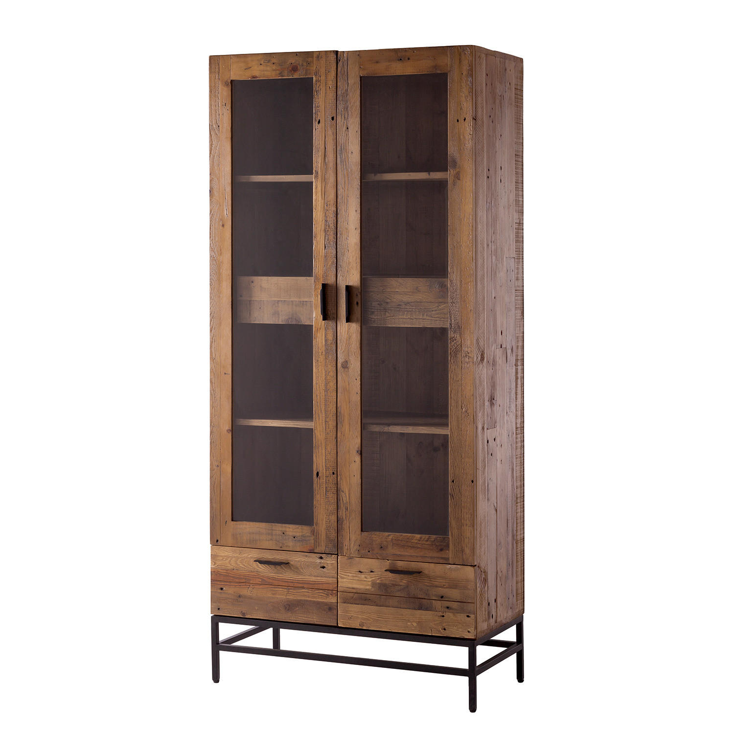 VITRINENSCHRANK - Pinie massiv / Metall - Schwarz/Pinienfarben, Holz (90/200/45cm) - home24