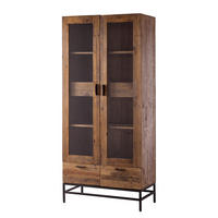 VITRINENSCHRANK - Pinie massiv / Metall - Schwarz/Pinienfarben, Holz (90/200/45cm) - home24