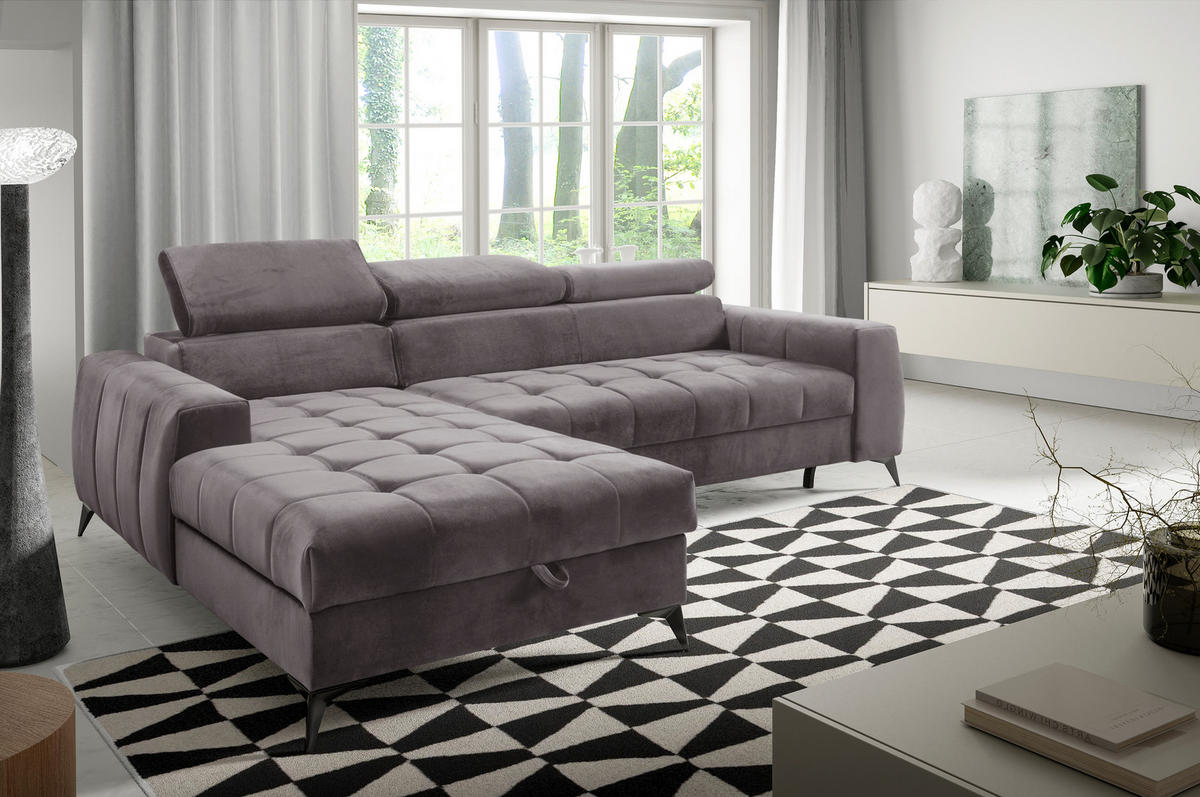 ECKSOFA L Form Arkucio Mini Grau 260/200/95 cm Links mit Schlaffunktion - Schwarz/Grau, Textil/Metall (200/260cm) - AX Living