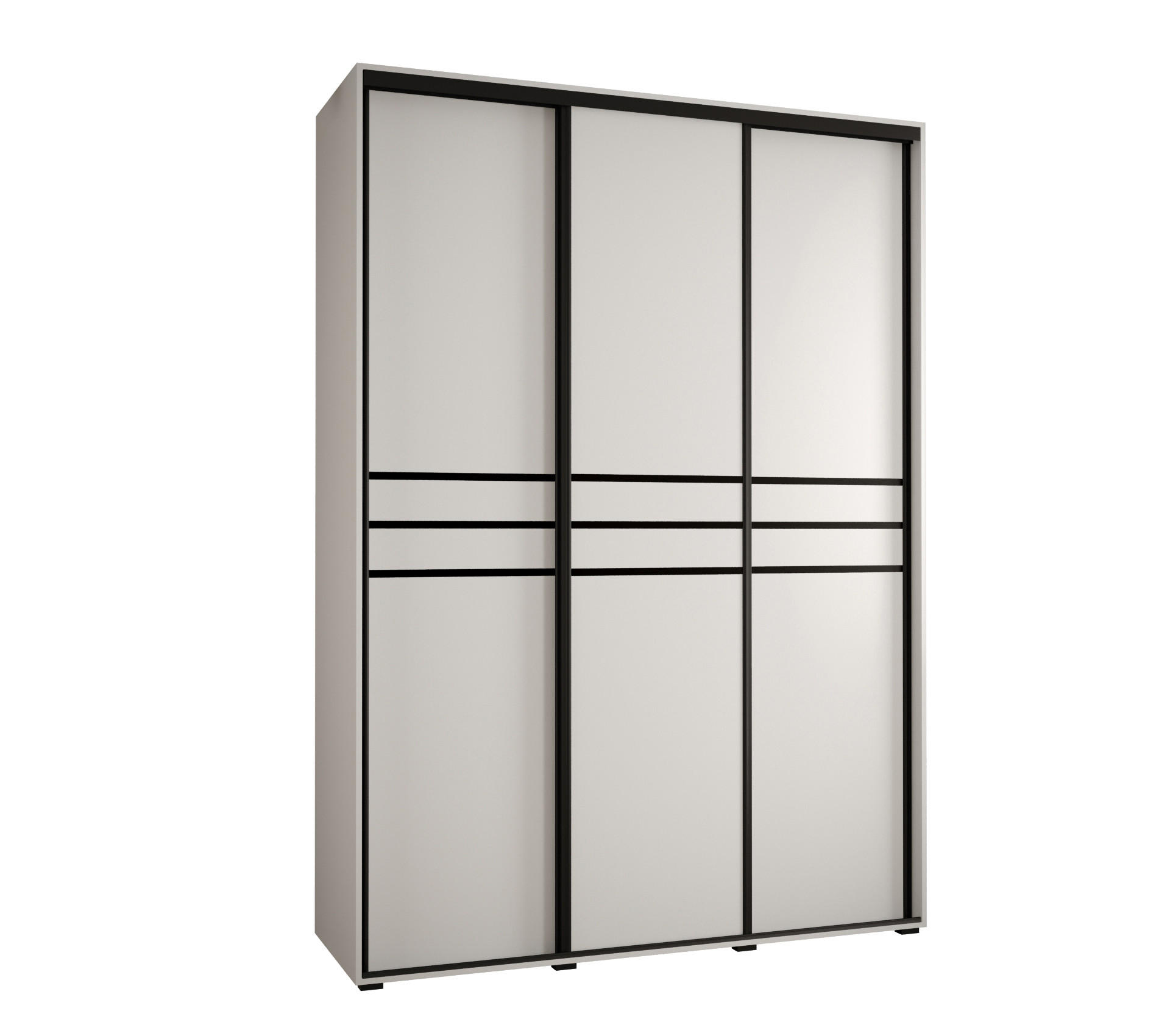 Abiks Möbel Schwebetürenschrank Weiß, Weiß, Schwarz 180x235x45 cm