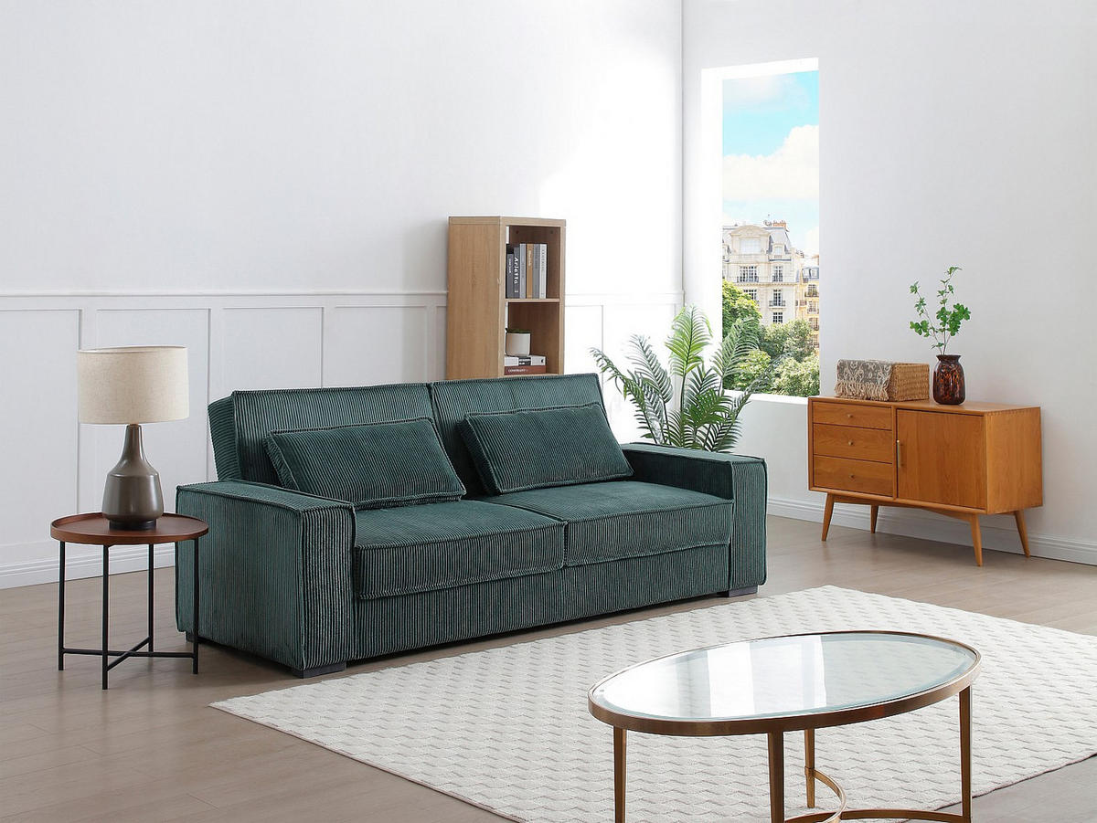 SCHLAFSOFA - 3 Personen - Samt - Tannengrün - - Waldgrün, Textil (230/90/95cm) - Vente-Unique
