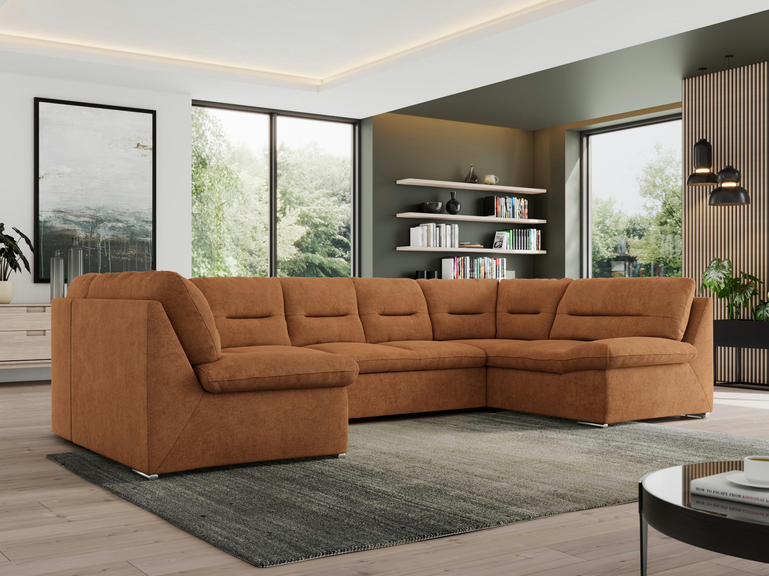 WOHNLANDSCHAFT MORBIDO U Orange Struktur - Silberfarben/Orange, Textil/Metall (340/93/206cm) - MKS