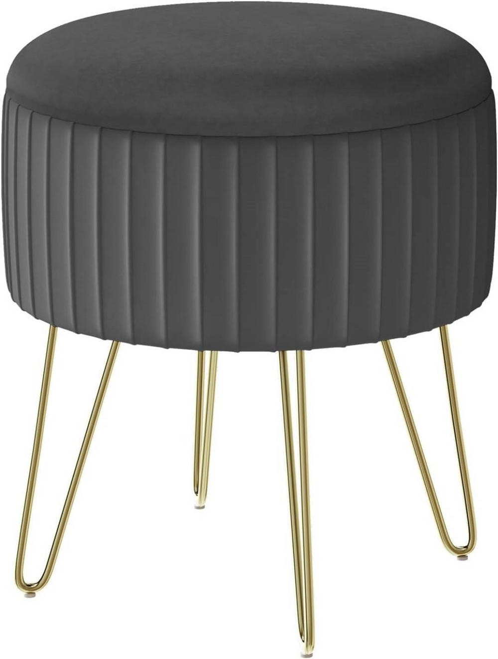 SITZHOCKER mit Stauraum, φ31,5xH37,5 cm, Dunkelgrau - Dunkelgrau/Goldfarben, Holzwerkstoff/Kunststoff (31.5/37.5/31.5cm) - Woltu