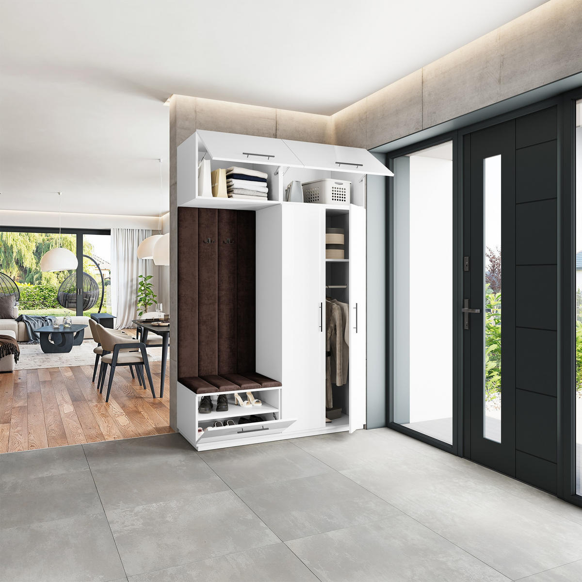 GARDEROBENSCHRANK REMA 150/240/60 cm Modern Garderobe-Set Weiß - Weiß/Braun, Holzwerkstoff (150/240/60cm) - MASSENO