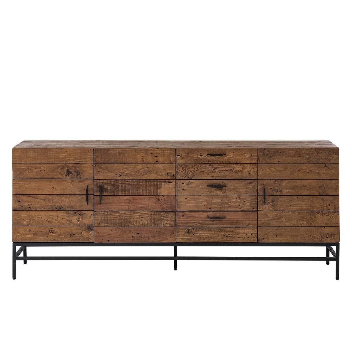 SIDEBOARD mit 3 Türen - Akazie massiv / Metall - Schwarz/Pinienfarben, Holz (200/80/45cm) - home24
