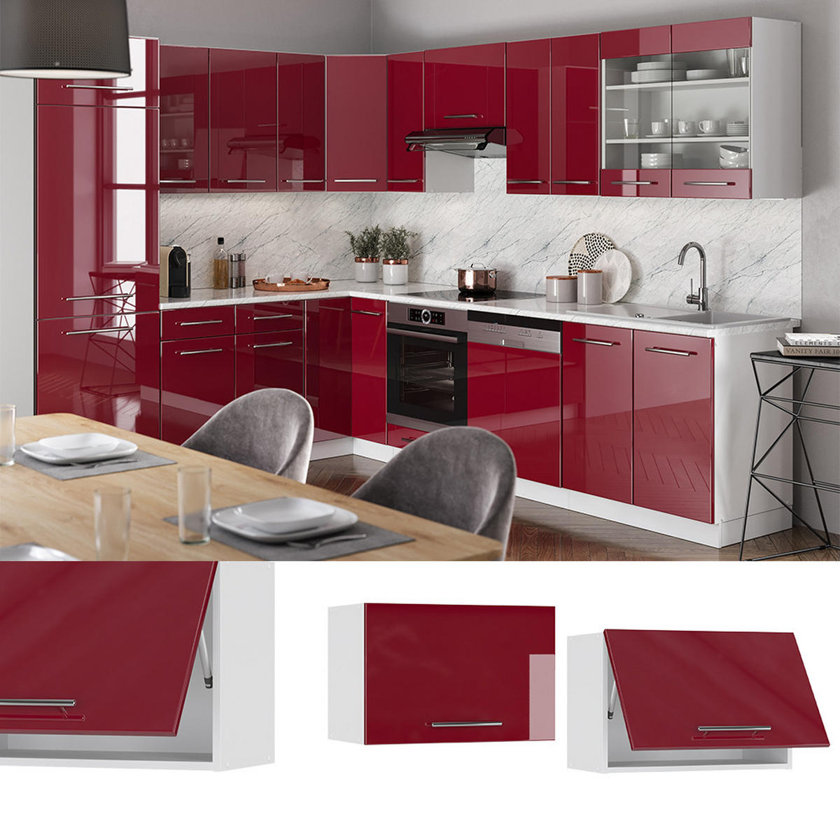 HÄNGESCHRANK Fame-Line Bordeaux Hochglanz 60 cm Flach - Bordeaux/Weiß, Holzwerkstoff (60/40/34.1cm) - Vicco