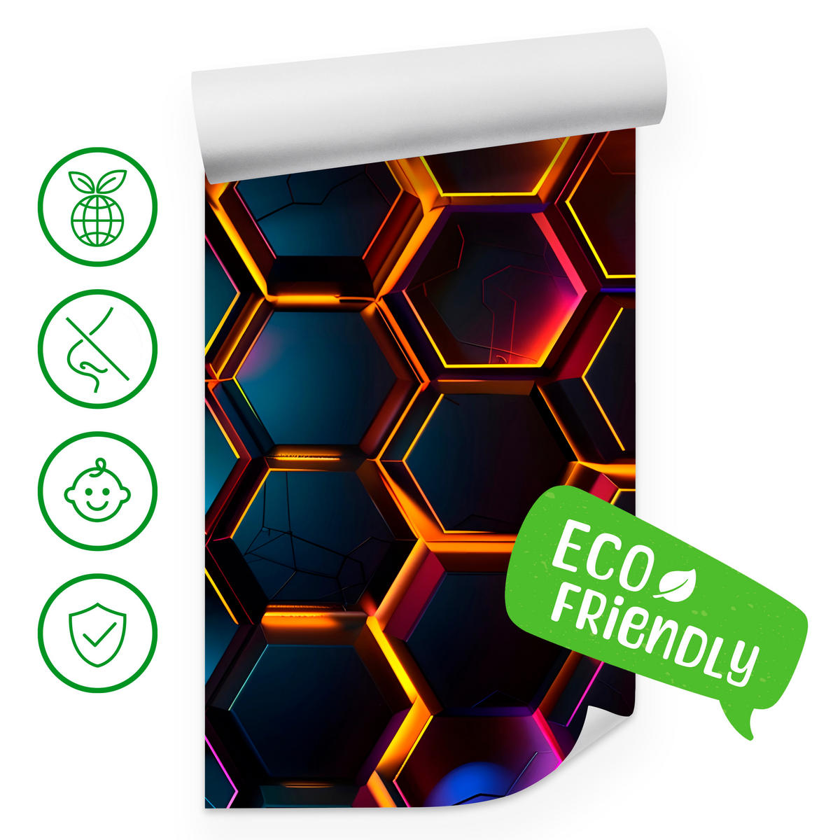 FOTOTAPETE für Jugendzimmer Schwarz Neon Hexagone 400x280 - Gelb/Schwarz, Papier (400/280cm) - Muralo