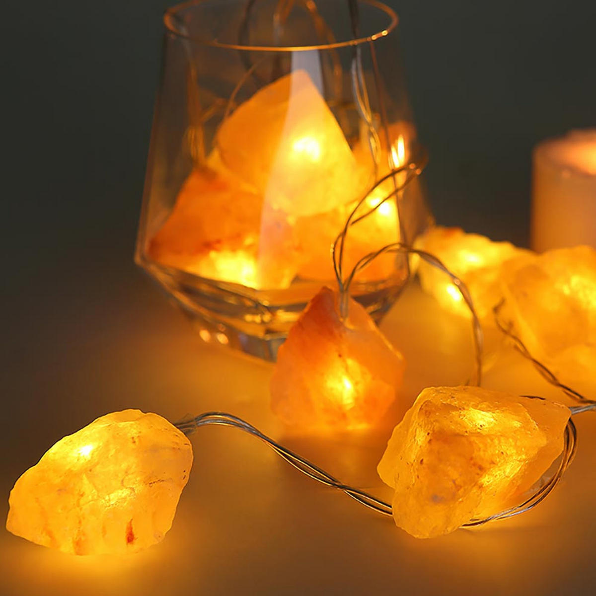 LED LICHTERKETTE Salzkristalle Rosa - Rosa, Kunststoff (165/4/4cm) - Globo Lighting