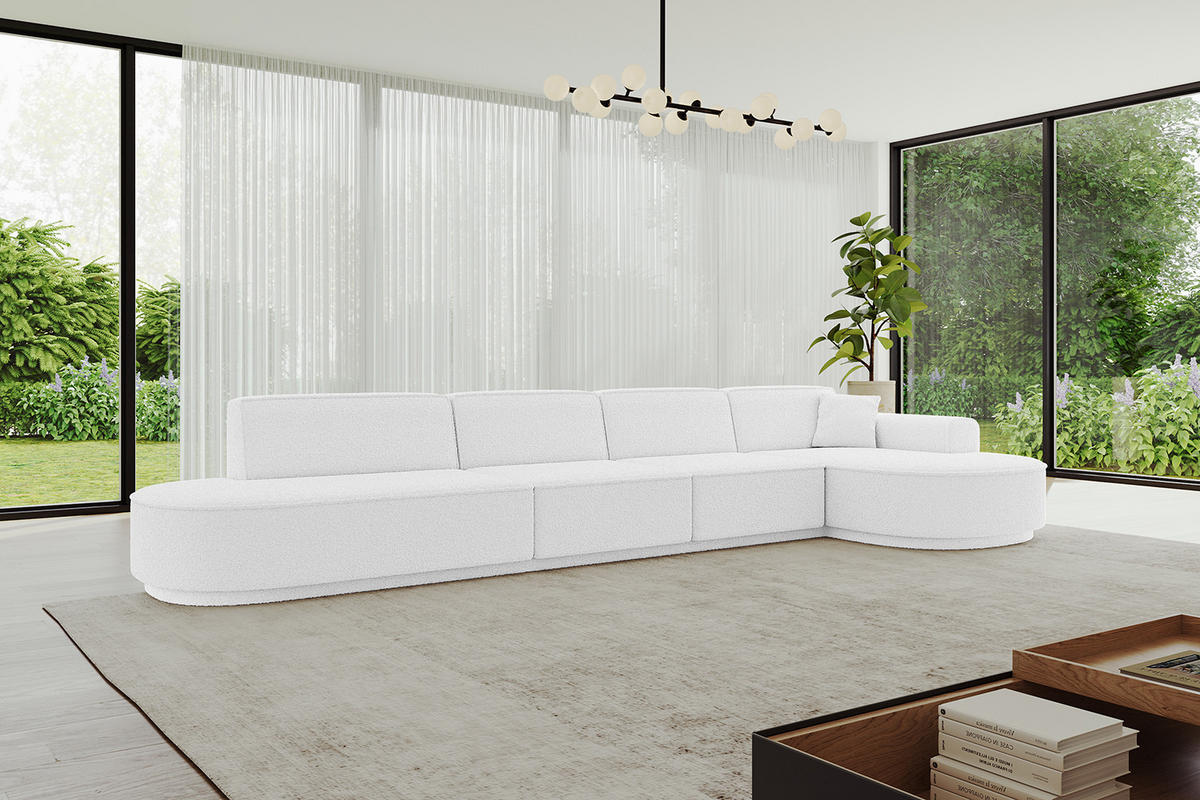 ECKSOFA Ottomane Rechts MARI-L3 - 402x163x81 cm Weiß Bouclé - Schwarz/Weiß, Holzwerkstoff/Kunststoff (402/163cm) - ALTDECOR