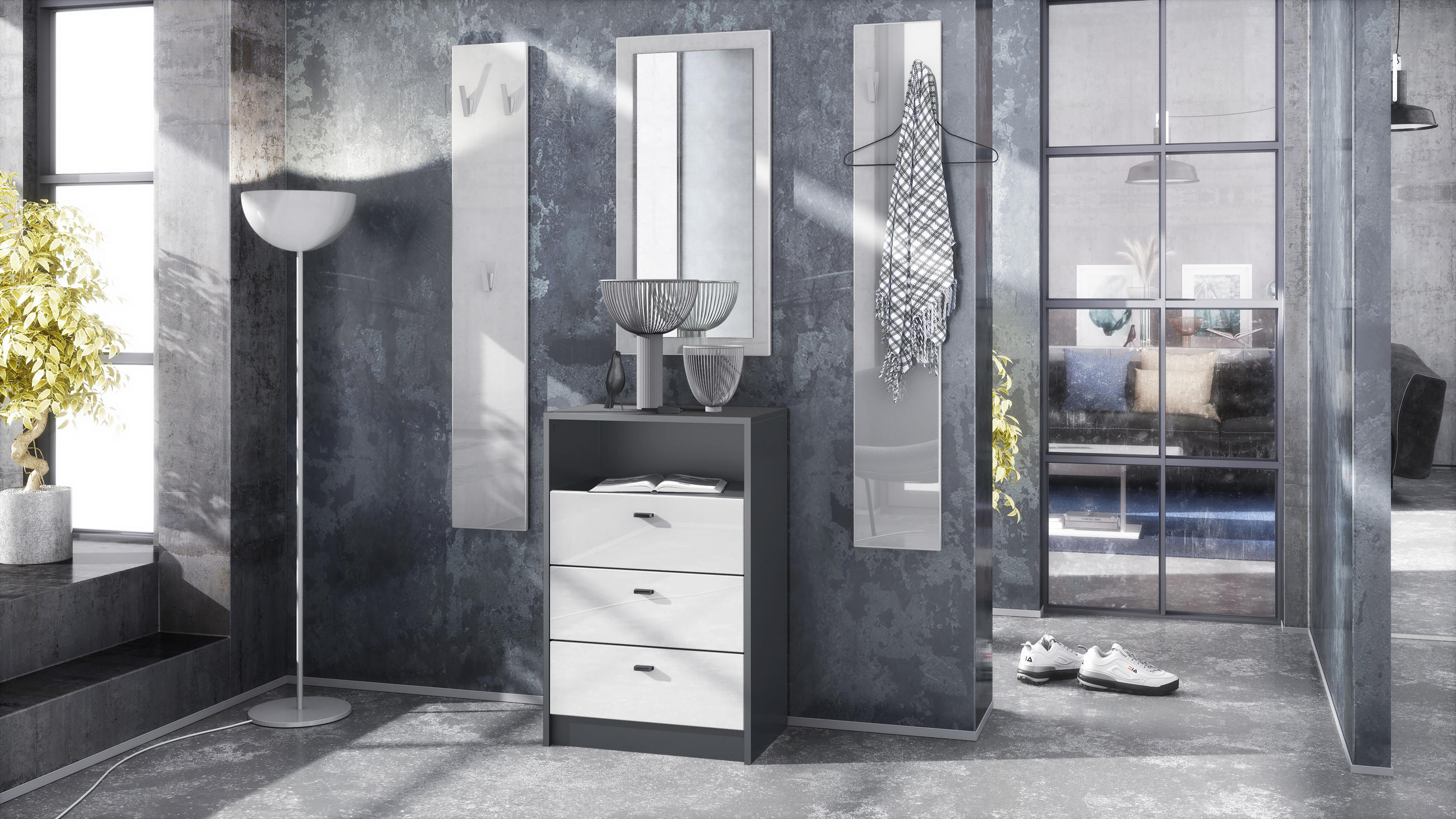GARDEROBE Pino Weiß Hochglanz - Weiß Hochglanz, Holzwerkstoff (135/190/36cm) - Vladon