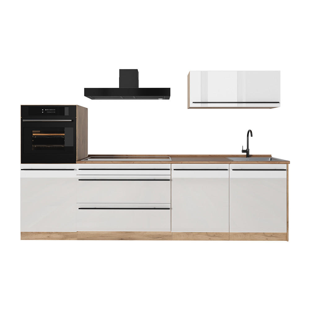 Vicco Küchenzeile Weiß Hochglanz, Eiche 280x143x60 cm