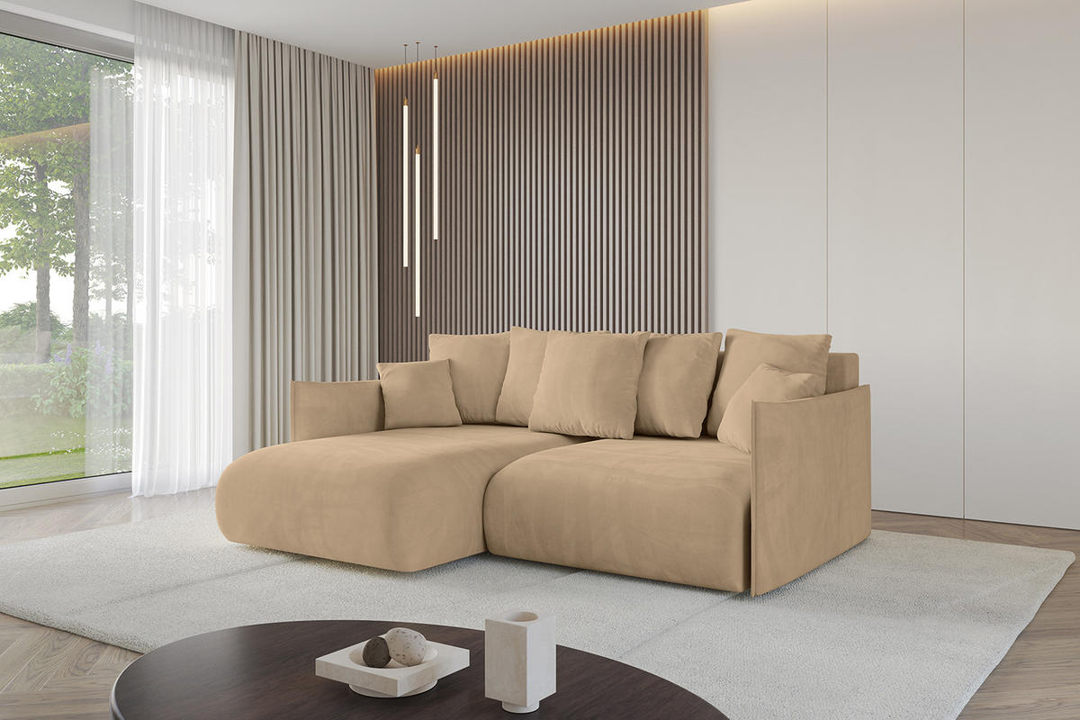 ECKSOFA Ottomane links ONESK-L 216x177x72 Beige Velours - Beige, Holzwerkstoff/Kunststoff (216/177cm) - ALTDECOR