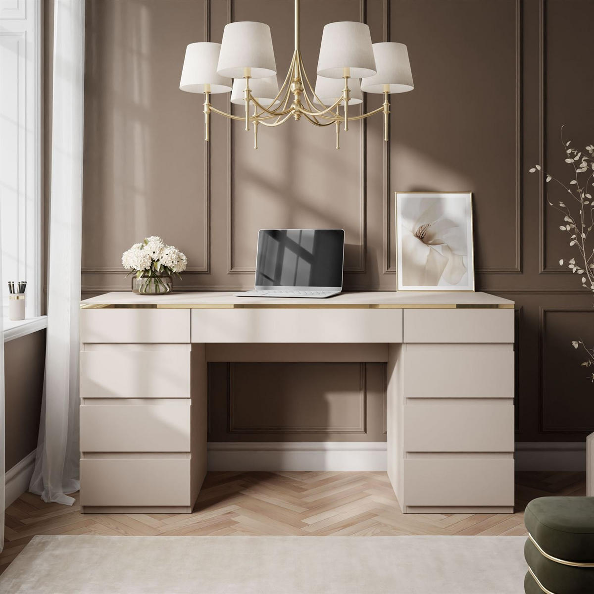 SCHREIBTISCH AURORA DOUBLE KASCHMIR mit Schubladen - Kaschmir, Holzwerkstoff (55/156.8/79.2cm) - Lookway