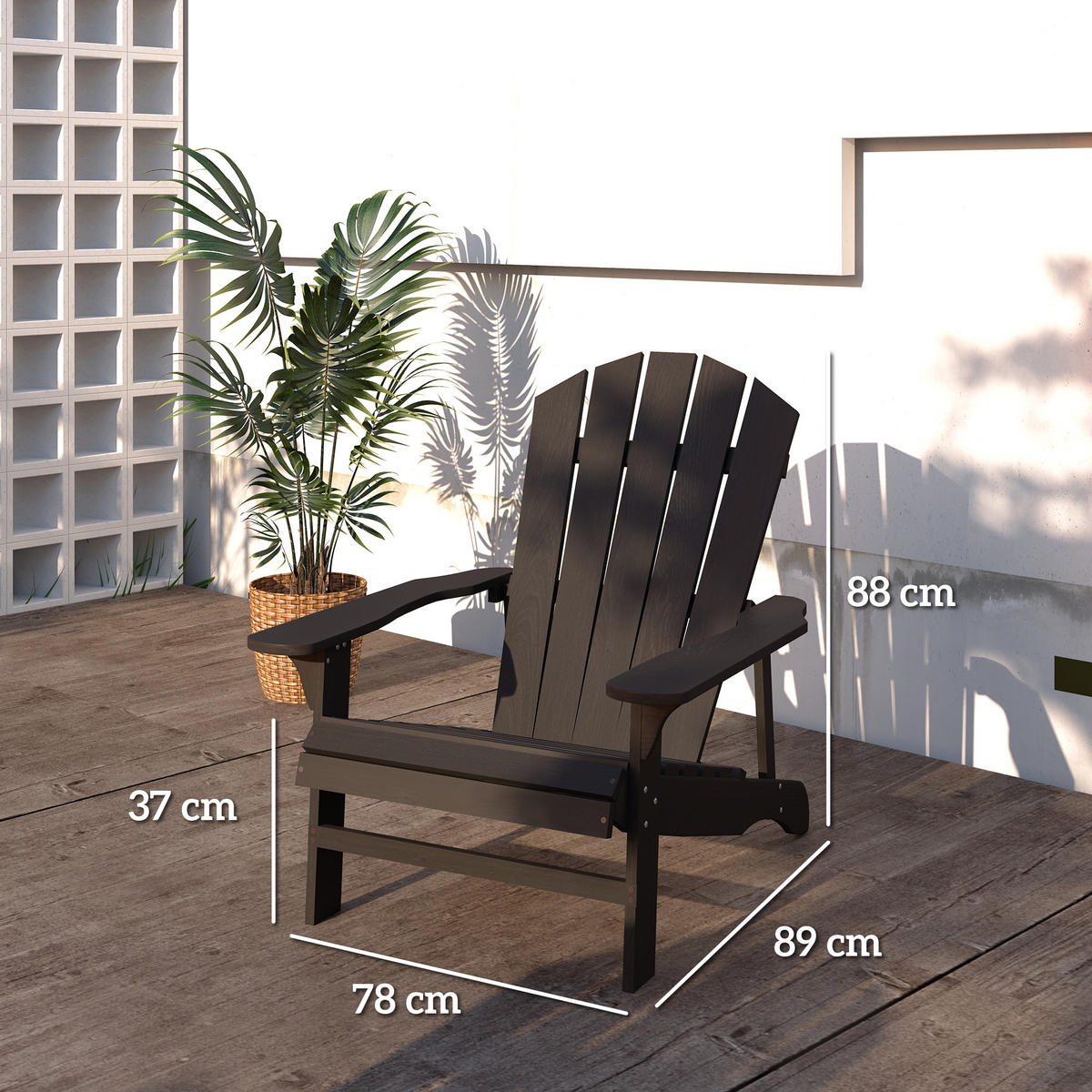 ADIRONDACK Wetterfest aus Tannenholz Schwarz - Schwarz, Holz (78/88/89cm) - Outsunny