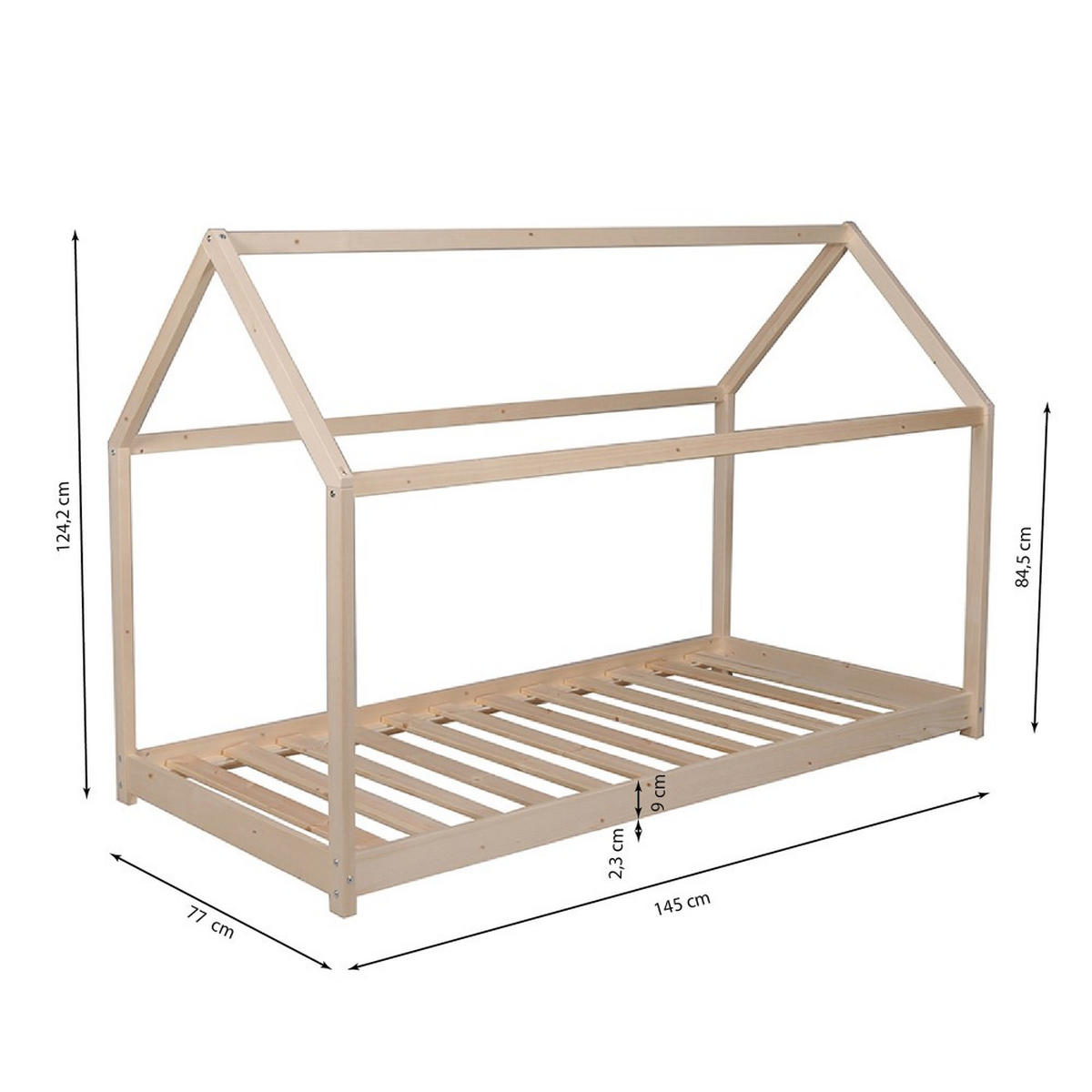HAUSBETT PANDA mit Lattenrost / Kinderbett 70x140 cm - Naturholz - Naturfarben, Holz (70/140cm) - Weber Industries